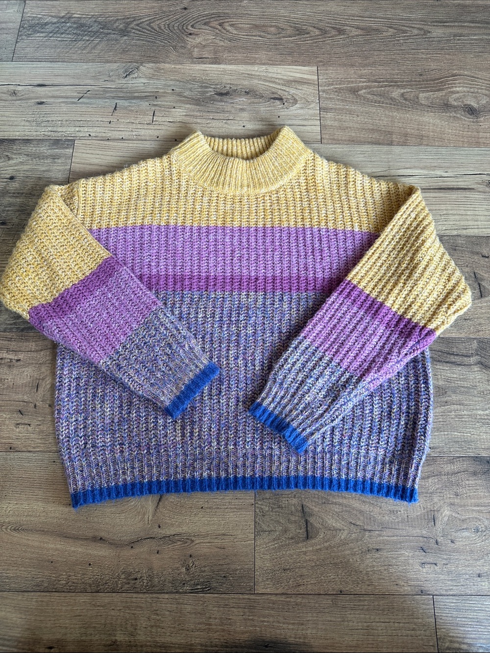 Sundance Colorblock Crewneck Sweater in Yellow, Purple & Blue
